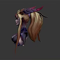 Fantasy Game Movie Character 3D Model With Pink Horns Golden Long Hair And Pointed Ears