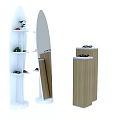 Modern Oval Mirror With White Shelves And Wooden Shoe Storage Stand