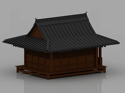 Traditional Ancient Building Featuring Black Tiled Roof And Wooden Lattice Windows 3d model