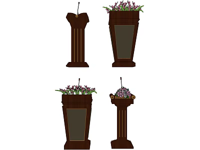 Wooden Functional Podiums With Microphone And Floral Arrangements In Various Styles 3d model