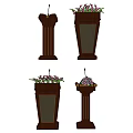 Wooden Functional Podiums With Microphone And Floral Arrangements In Various Styles