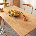 Minimalist Wooden Dining Table Set With Chairs Bench Fruits Green Plants And Pendant Light