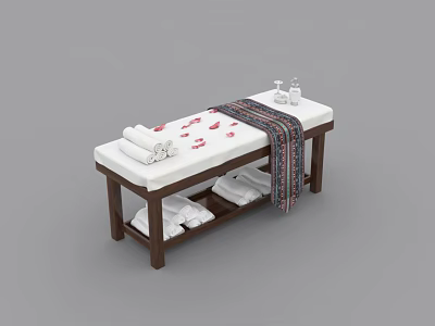 Elegant Massage Bed With Folded Towels Decorative Cloth And Wooden Frame 3d model