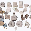 Cozy Modern Single Sofa Collection With Bean Bags Wooden Tables And Small Plant