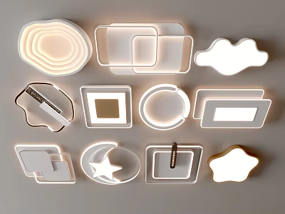 Modern Ceiling Lights with Various Shapes Including Cloud Star Moon and Geometric Designs 3d model