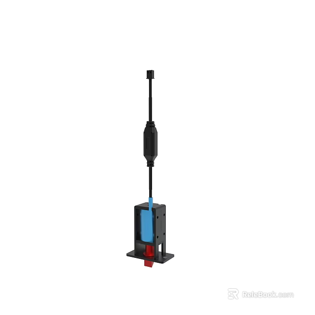 Mechanical Device With Black Base Blue Red Elements And Long Rod 3d model