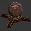 Red Textured Sphere Decorative Component With Cross Shaped Base And White Lines 3d model
