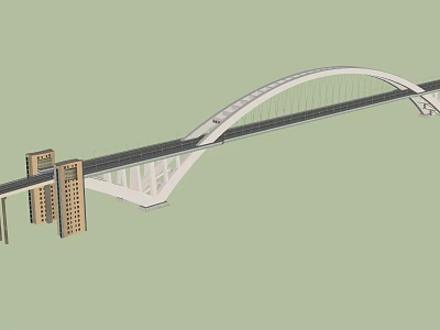 Modern Curved Arch Bridge Structure With Roadway And High Rise Buildings 3d model