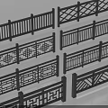 Black Decorative Fences with Various Intricate Cutout Patterns and Geometric Designs