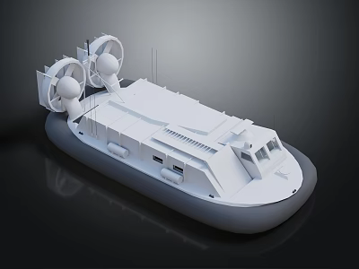 White Hovercraft Water Vehicle With Top Mounted Fans And Air Cushion Base 3d model