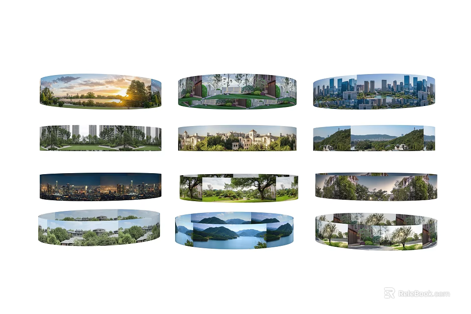 Various Panoramic Landscape And City Scenes In Circular Image Collection 3d model 
