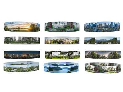 Various Panoramic Landscape And City Scenes In Circular Image Collection 3d model
