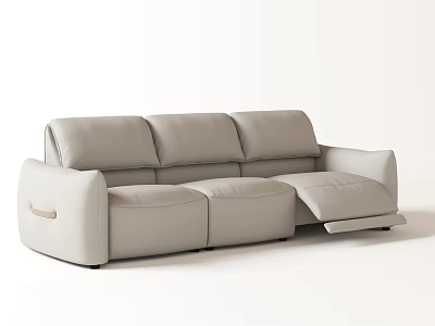 Modern Light Gray Leather Sectional Sofa With Wooden Armrest And Reclining Seats 3d model