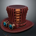 Steampunk Top Hat Design With Leather Striped Band Lacing And Binoculars
