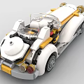 Classic White Convertible Car Made With Building Blocks And Yellow Stripes