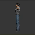 3D Male Character In Gray T-Shirt Blue Jeans Brown Cap With Arms Outstretched Pose