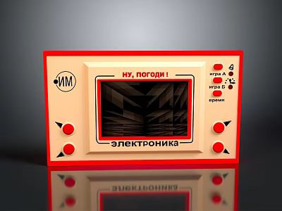 Vintage Electronic Device With Red Beige Frame Screen And Control Buttons 3d model