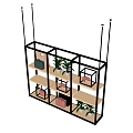 Modern Display Shelving Unit With Multi Tiered Shelves Potted Plants And Handbags