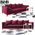 Luxurious Red Velvet Double Sofa with Plush Cushions and White Side Tables on Geometric Rug