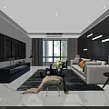 Modern Living And Dining Room Interior With Sofa TV Wall And Floor To Ceiling Window