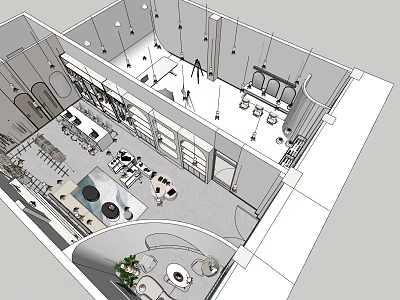 Modern Public Office Space With Open Layout Meeting Area And Indoor Plants 3d model