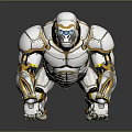 Detailed Mechanical Gorilla With Silver Gold Accents In Metallic Crouched Posture