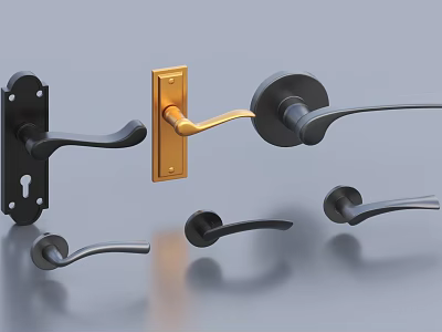 Various Metal Door Handles In Black And Gold With Different Designs 3d model