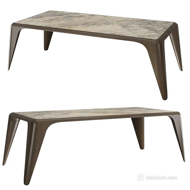 Modern Wooden Dining Table With Unique Tapered Legs And Textured Top Surface 3d model 