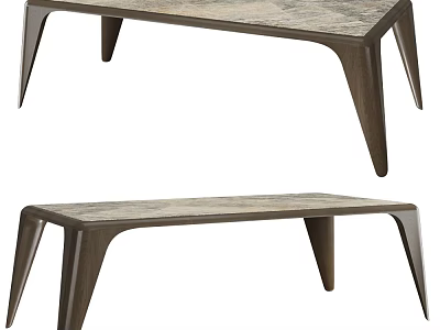 Modern Wooden Dining Table With Unique Tapered Legs And Textured Top Surface 3d model