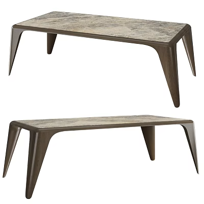 Modern Wooden Dining Table With Unique Tapered Legs And Textured Top Surface 3d model