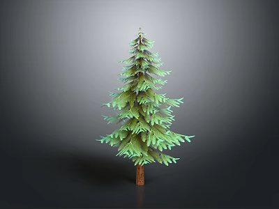 Lush Green Pine Tree With Brown Trunk In Dark Background 3d model