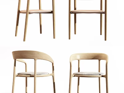 Modern Dining Chairs With Light Wood Frame Curved Backrest And Soft Upholstered Seats 3d model