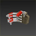 Mechanical Gripper Equipment With Red Components And Metal Joints For Industrial Use