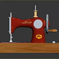 Classic Vintage Red Sewing Machine With Wooden Base And Rotary Wheel