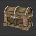 Vintage Wooden Chest With Metal Straps And Lock On Reflective Surface