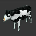 Black And White Cartoon Cow 3D Model Standing On Dark Background With Reflection