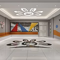 Sports Fitness Gym Corridor With White Tiled Floor And Gray Walls