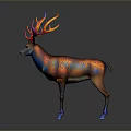Vibrant Colorful Deer With Rainbow Antlers And Body Patterns On Gray Background