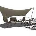 Outdoor Table And Chair Set With Beige Canopy In Modern Seating Area