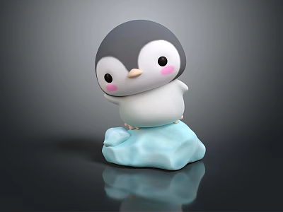 Cute Cartoon Penguin Standing On Blue Ice Block With Dark Background 3d model