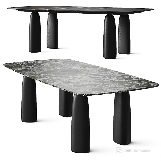Modern Marble Top Dining Table With Black Sleek Legs And Minimalist Design 3d model 