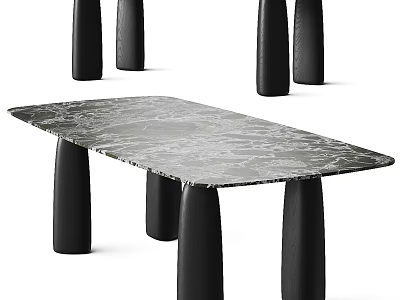 Modern Marble Top Dining Table With Black Sleek Legs And Minimalist Design 3d model