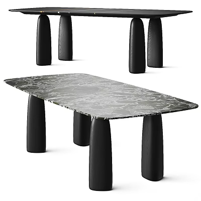 Modern Marble Top Dining Table With Black Sleek Legs And Minimalist Design 3d model