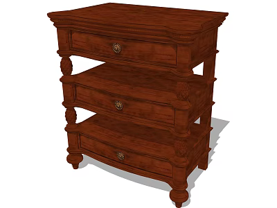 Elegant Traditional Wooden Bedside Table With Three Drawers And Carved Details 3d model