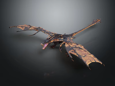 Artisan Crafted Intricate Dragon Sculpture Featuring Detailed Metallic Wings and Decorative Design 3d model