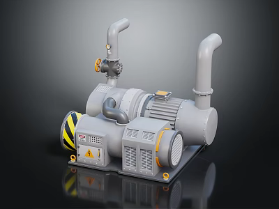 Industrial Mechanical Pump With Vertical Pipes Motor And Safety Warning Stripes 3d model