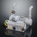 Industrial Mechanical Pump With Vertical Pipes Motor And Safety Warning Stripes