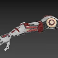 High Tech Mechanical Arm 3D Model With Red White Black Structure And Joint Components