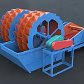 Industrial Wheel Sand Washer With Blue Base Orange Drum Wheels Green Red Components Control Panel