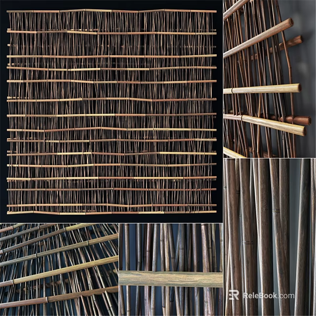 Natural Woven Bamboo Wall Decor With Rustic Texture And Wooden Frame 3d model 